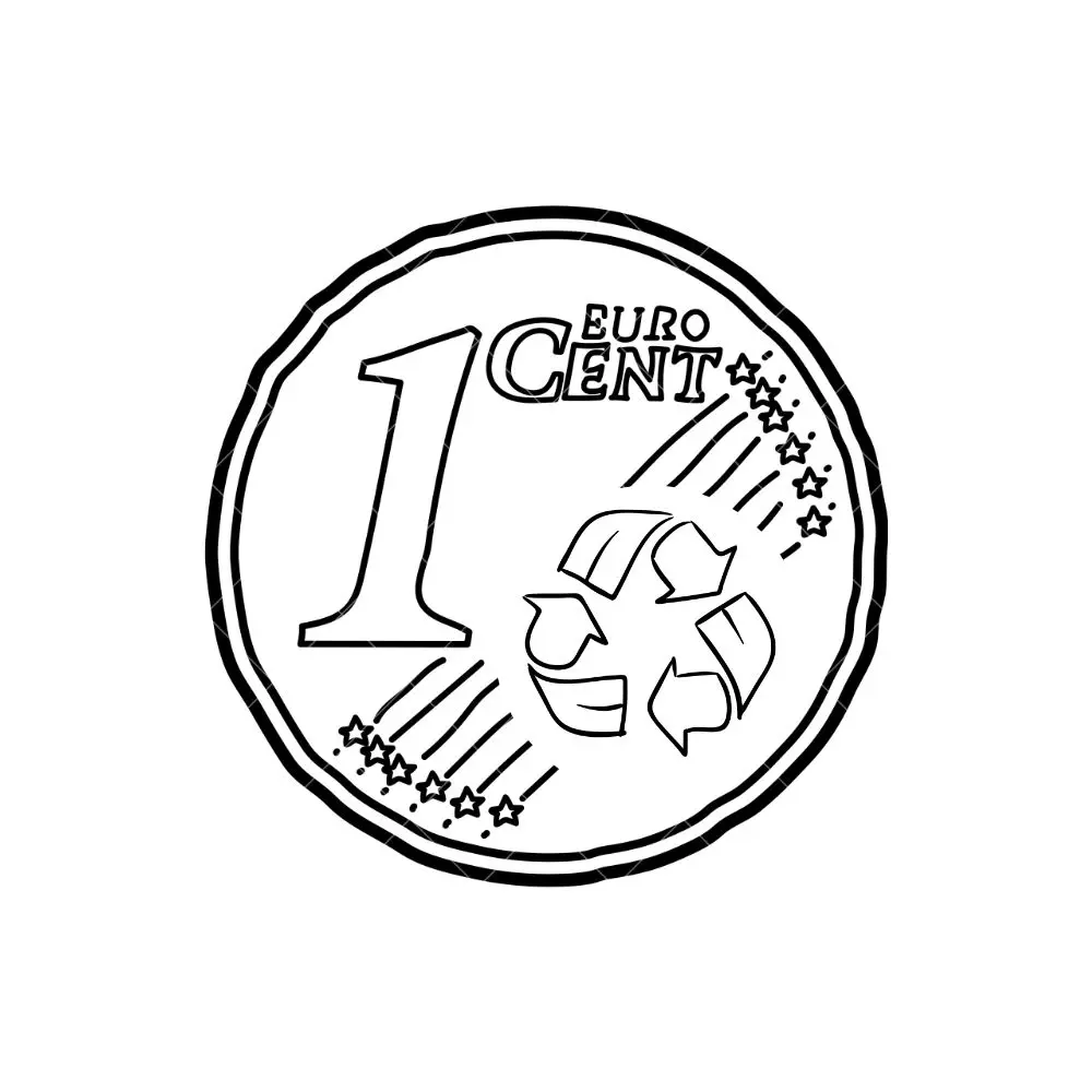 Une pièce de 1 centime d’euro avec un symbole de recyclage gravé à l’intérieur.
